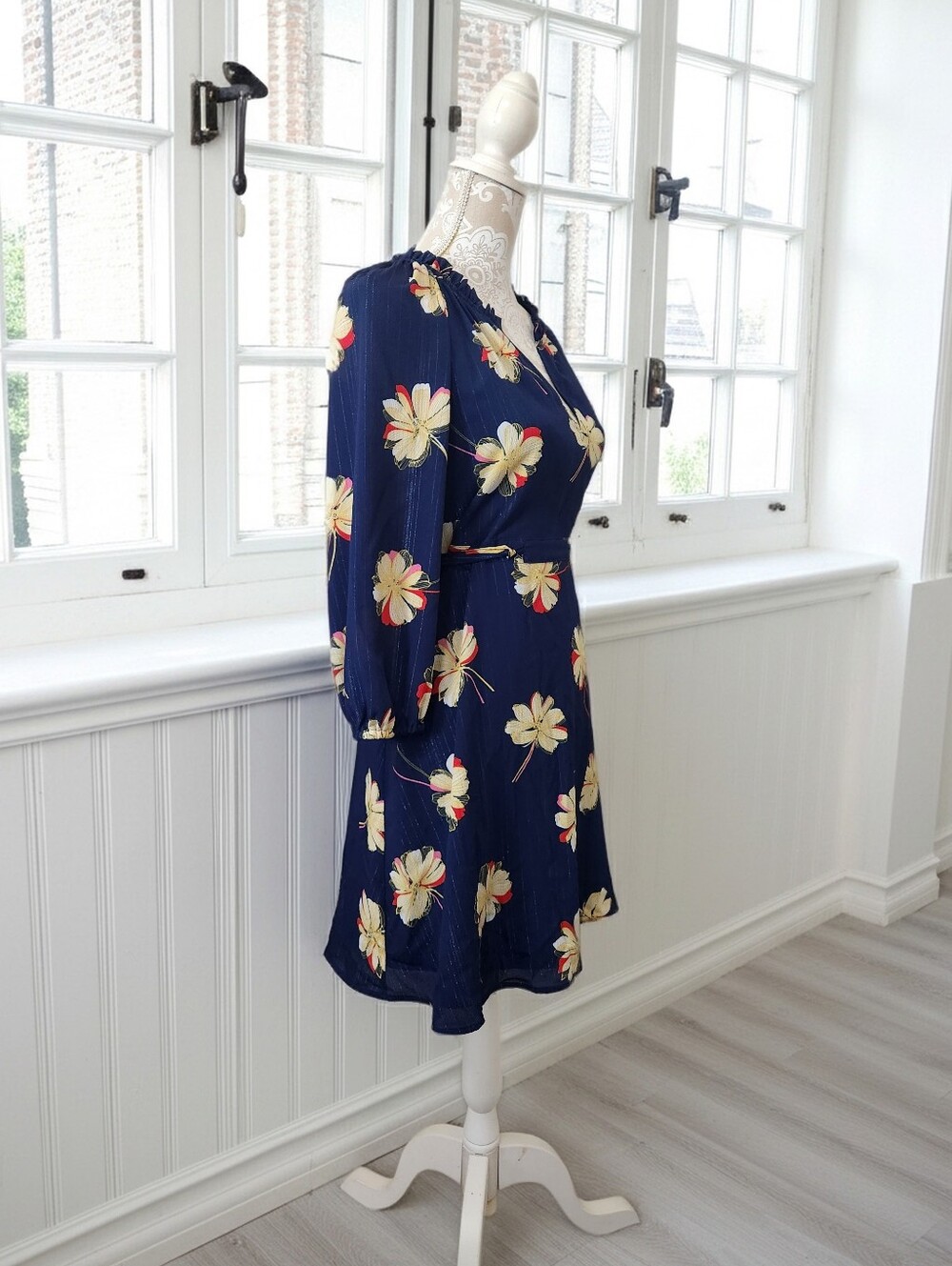 Draper James Kellie Boho Cowgirl Babydoll Dress in Navy Blue/Fall Cosmos Size S